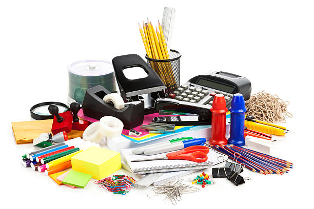 Large Group of Office Supply on White Background